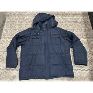 Sean John Y2K Navy Blue Hooded Zipper Puffer Jacket Men’s Size 2XL